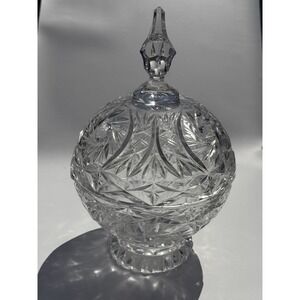 Vintage Pedestal Crystal Ball Lid Dish‎ Pinwheel German Cut Lead Lausitzer Glass